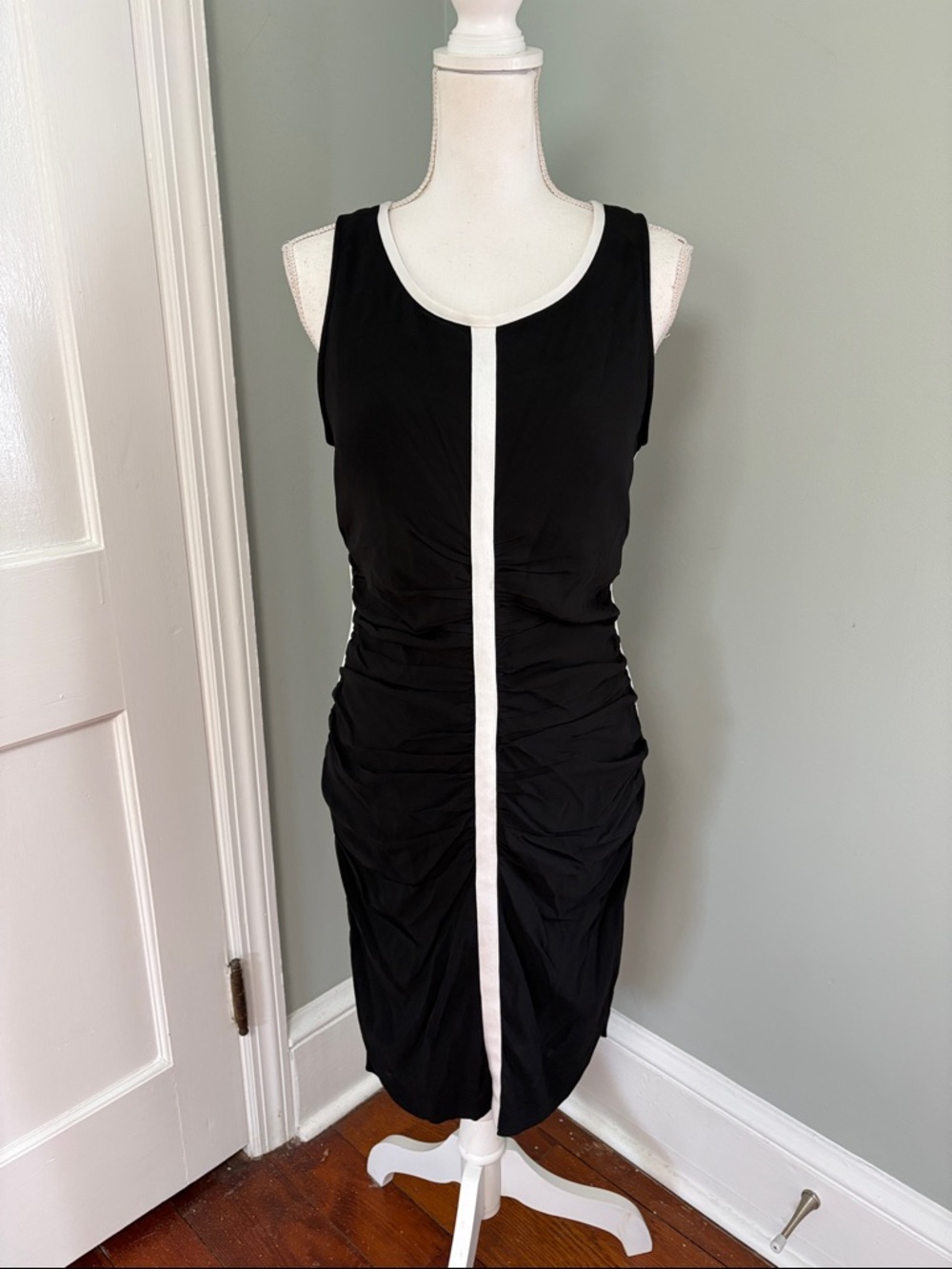 Tracy Reese Black Sleeveless Sheath Dress with White Trim Size Large